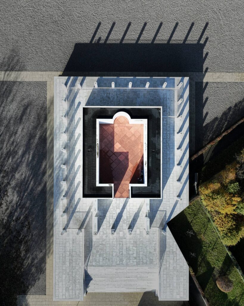 Luchtfoto van de evocatie tempel site.